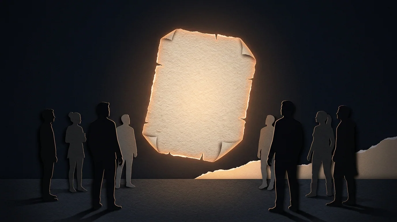 A crowd reading an opened letter